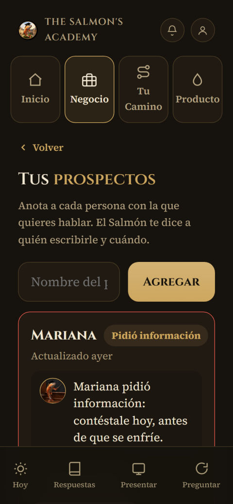 Pantalla de Tus prospectos del Negocio