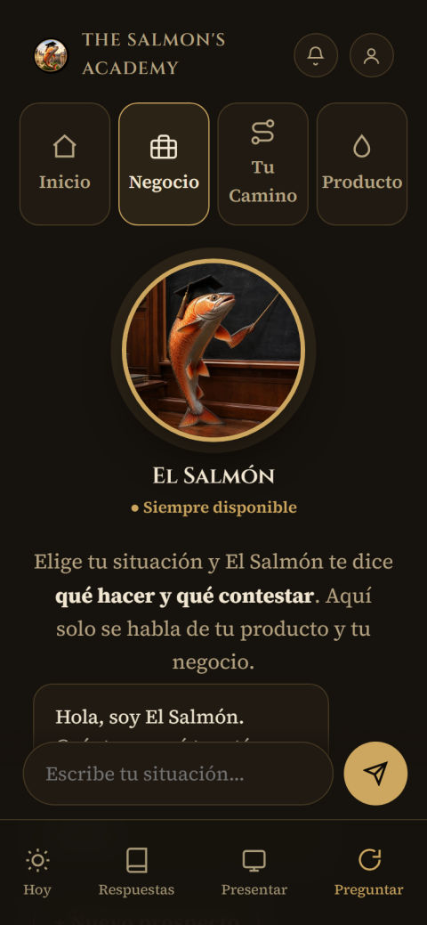 Pantalla para hablar con El Salmón