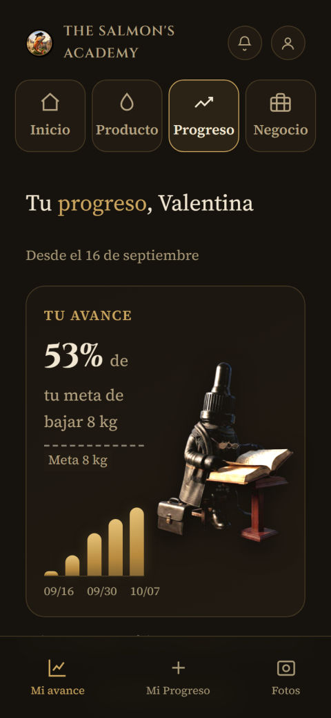 Pantalla de progreso con tu avance